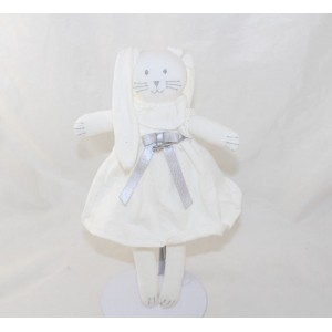 Conejo Doudou PETIT BATEAU vestido blanco gris plata 25 cm