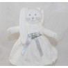 Doudou lapin PETIT BATEAU robe blanche gris argent 25 cm