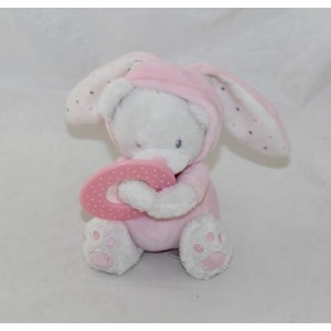 Doudou Bären MAX & SAX verkleidet als kaninchen rosa Ring-Gebiss Kapuze 15 cm