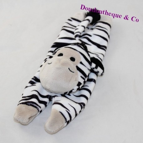 Flat zebra doudou elongated on black white belly stripes 28 cm