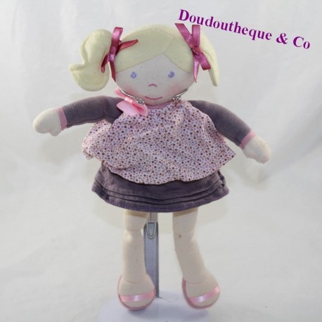 Doudou bambola rag COROLLE bionda ragazza viola plum dress 30 cm
