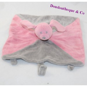 Doudou flat rabbit BABOU pink grey 27 cm