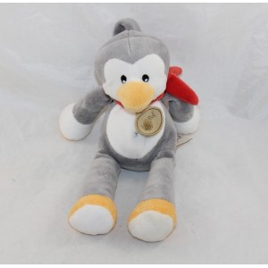 Peluche pingouin BABY NAT' grelot gris blanc 24 cm