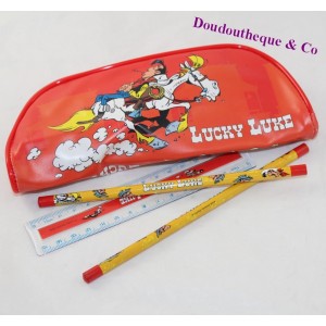 Trousse et accessoires Lucky Luke rouge crayons et règle