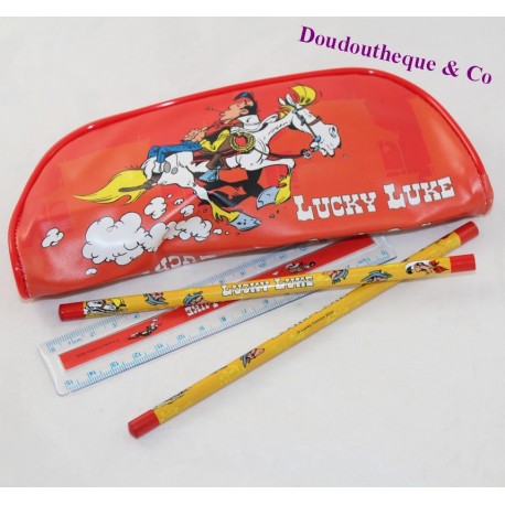 Lucky Luke red pencils and ruler kit and accessories