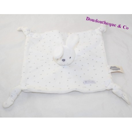 Doudou plat lapin ABSORBA blanc étoiles bisous calin 23 cm Doudou plat lapin ABSORBA blanc étoiles bisous calin 23 cm