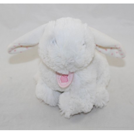 Plüsch Hase TEX BABY Fell weiß rosa Pois Sterne Medaillon 15 cm Plüsch Hase TEX BABY Fell weiß rosa Pois Sterne Medaillon 15 cm