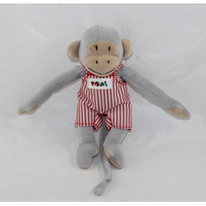 Peluche scimmia Popi NOUNOURS tuta a righe rosse Ajena 12 cm