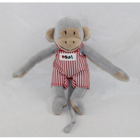 Peluche scimmia Popi NOUNOURS tuta a righe rosse Ajena 12 cm