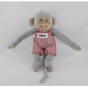 Plush monkey Popi NOUNOURS red striped overalls Ajena 12 cm