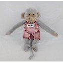 Plüsch Affe Popi NOUNOURS rot gestreifter Overall Ajena 12 cm