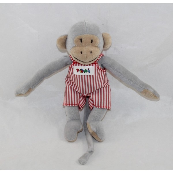 Plush monkey Popi NOUNOURS red striped overalls Ajena 15 cm SOS