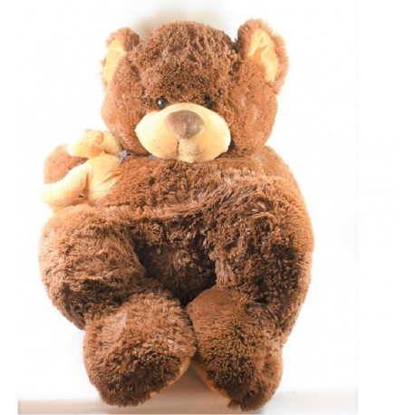 Grande peluche XXL ours MAX & SAX avec son bébé marron beige Carref