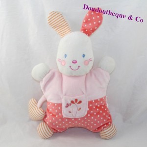 Doudou conejo semi-plano KIABI rosa corazón guisantes 26 cm