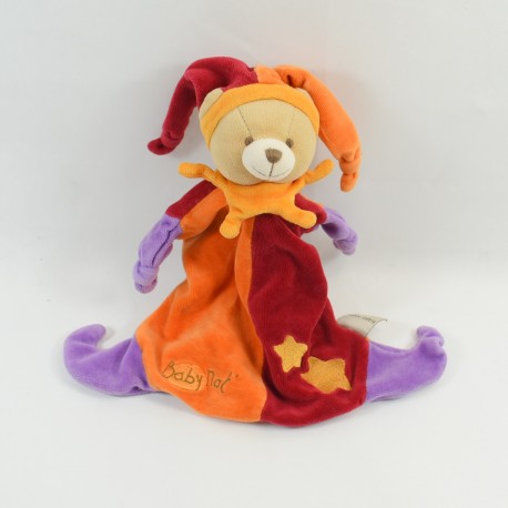 Doudou flat Bear BABY NAT' harlequin orange red 26 cm