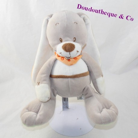 Doudou coniglio INFLUX beige bandana arancio 18 cm