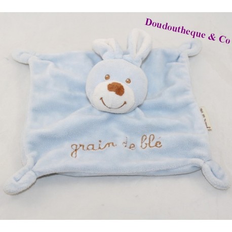 Doudou flaches Kaninchen WEIZENKORN blaues Quadrat 19 cm Doudou flaches Kaninchen WEIZENKORN blaues Quadrat 19 cm