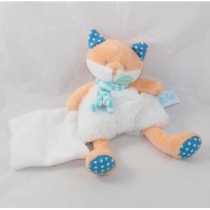 Doudou fox BABY NAT' Poupi blue white handkerchief 22 cm