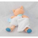 Doudou fox BABY NAT' Poupi blue white handkerchief 22 cm