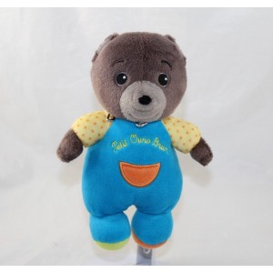 Peluche Petit Ours Brun JEMINI hochet grelot bleu jaune 20 cm