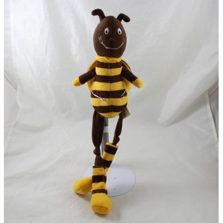 Doudou abeille LES PETITES MARIE marron jaune longues jambes 37 cm