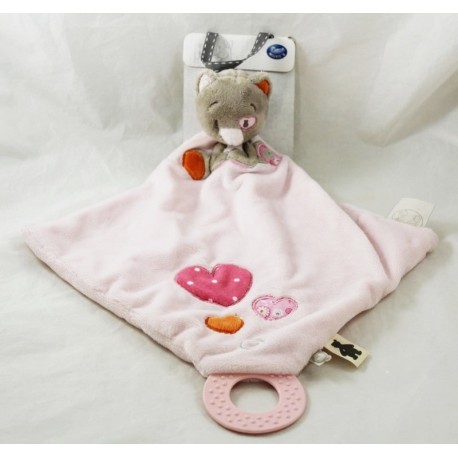 Doudou gatto piatto NOUKIE'S Iris e Babette cuore rosa 43 cm Doudou gatto piatto NOUKIE'S Iris e Babette cuore rosa 43 cm