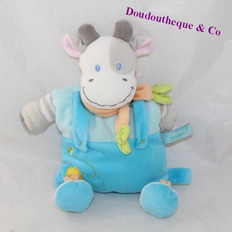 Doudou semi flach Kuh BABYRVE Blau Schal 30 cm