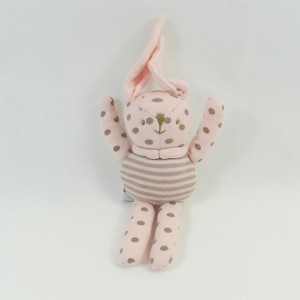 Doudou Kaninchen VERTBAUDET rosa Erbsen braun Streifen kleines Modell 22 cm