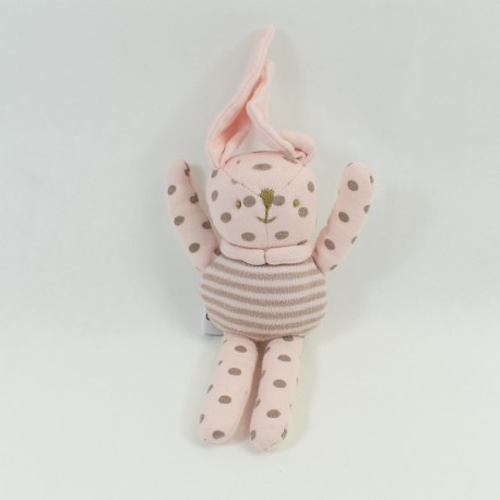 Doudou Kaninchen VERTBAUDET rosa Erbsen braun Streifen kleines Modell 22 cm Doudou Kaninchen VERTBAUDET rosa Erbsen braun Streifen kleines Modell 22 cm