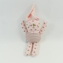 Doudou Kaninchen VERTBAUDET rosa Erbsen braun Streifen kleines Modell 22 cm