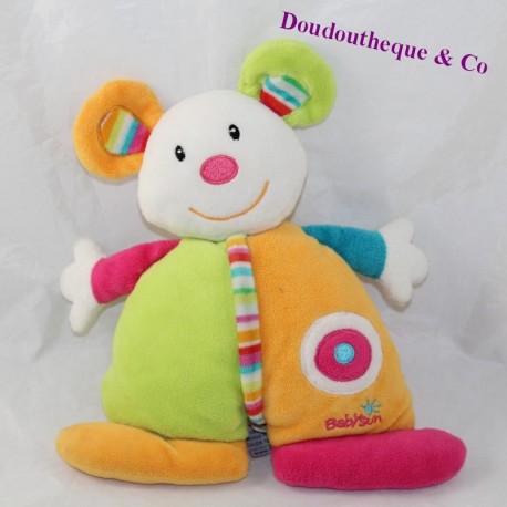 Doudou semi plat maus BABYSUN orange grün 23 cm Doudou semi plat maus BABYSUN orange grün 23 cm