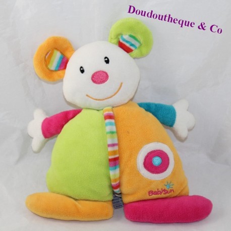 Doudou semi plat maus BABYSUN orange grün 23 cm