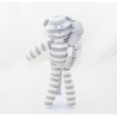 Gato Doudou BOUT'CHOU Monoprix rayado blanco gris con bebé 30 cm