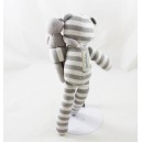 Doudou cat BOUT'CHOU Monoprix striped white grey with baby 30 cm