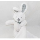 Doudou mouchoir lapin VERTBAUDET blanc gris étoiles bandana 35 cm