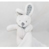 Doudou mouchoir lapin VERTBAUDET blanc gris étoiles bandana 35 cm
