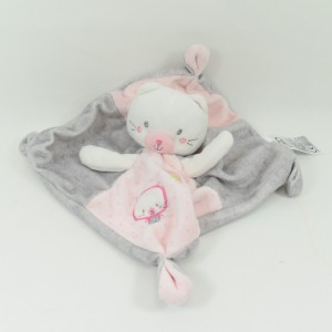 Doudou flach Katze KINDER MOTS PINK GRAU Vogel Chatter Knoten 21 cm