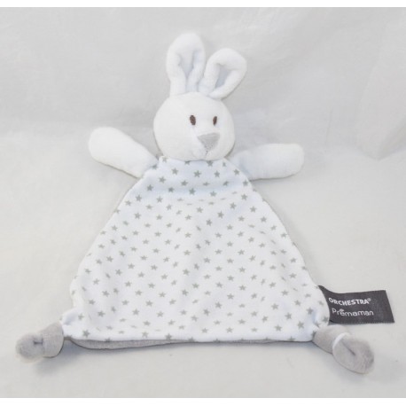 Doudou flat rabbit ORCHESTRA triangle white triangle gray stars 28 cm