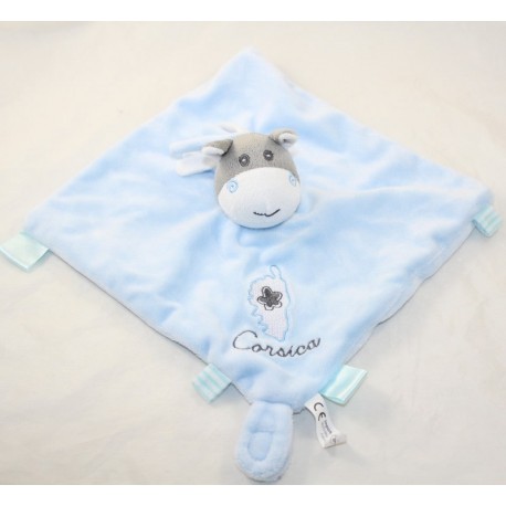 Doudou Flach Esel CORSICA blau Befestigung Schnuller Etiketten 25 cm