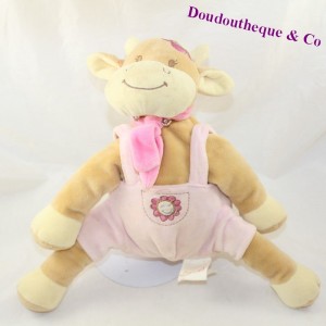 Plush cow BENGY overalls pink beige sitting 13 cm