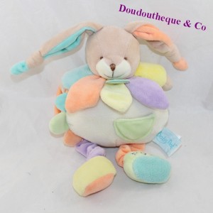 Doudou d'éveil lapin BABY NAT' Arc-en-ciel pétales vert orange mauve BN025 27 cm