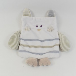 Doudou plat Hibou TAPE A L'OEIL blanc et gris