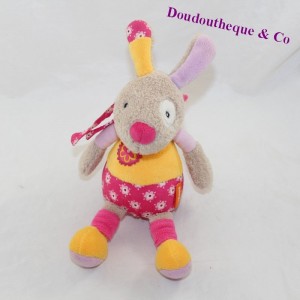 Conejo musical Doudou BABYSUN flores rosa beige 21 cm