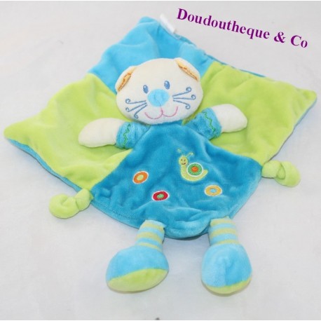 Doudou plat katze NICOTOY blau Schnecke grün 20 cm