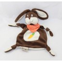 Conejo plano Doudou LES PETITES MARIE marrón blanco pañuelo naranja zanahoria 26 cm