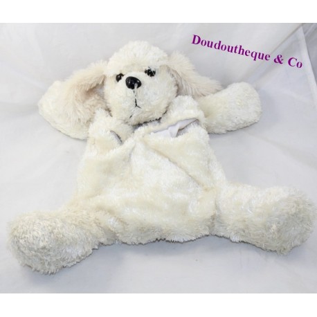 Peluche range pyjama chien ETAM bouillotte beige poils long 3 en 1 42 cm
