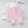 Doudou flat rabbit KIMBALOO square white pink butterfly 23 cm