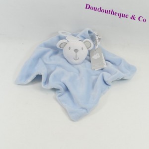 Doudou plat ours PRIMARK BABY bleu étoiles blanches 32 cm