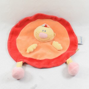 Doudou plat rond Billy NATTOU orange rose et rouge