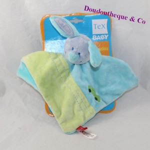 Doudou flaches Kaninchen TEX BABY blau grün 24 cm